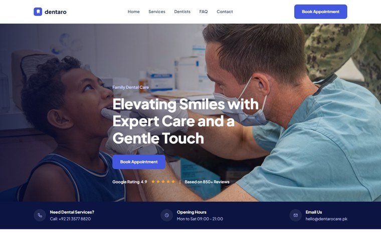 Dentaro family dental clinic website, built by Tech-Strik