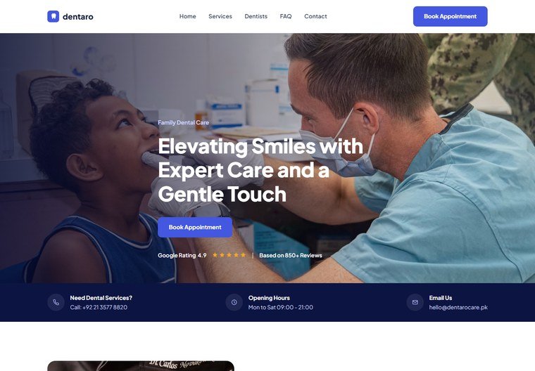 Dentaro dental clinic website, built by Tech-Strik